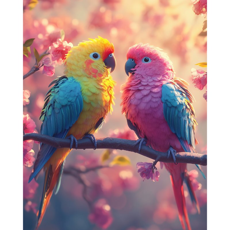 Diamond painting - Prachtige kleurrijke parkieten