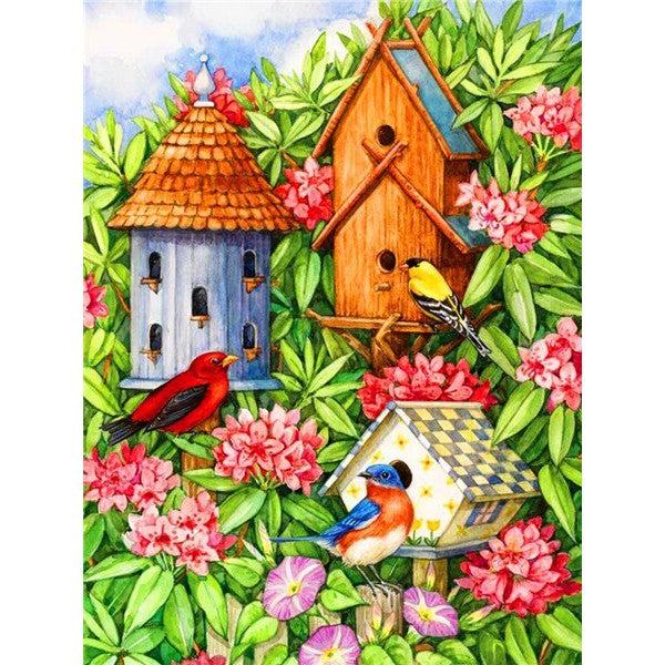 Diamond painting - Vogelhuisjes Bloemen