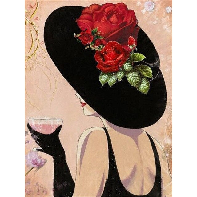 Diamond painting - Vrouw Met Hoed Wijn
