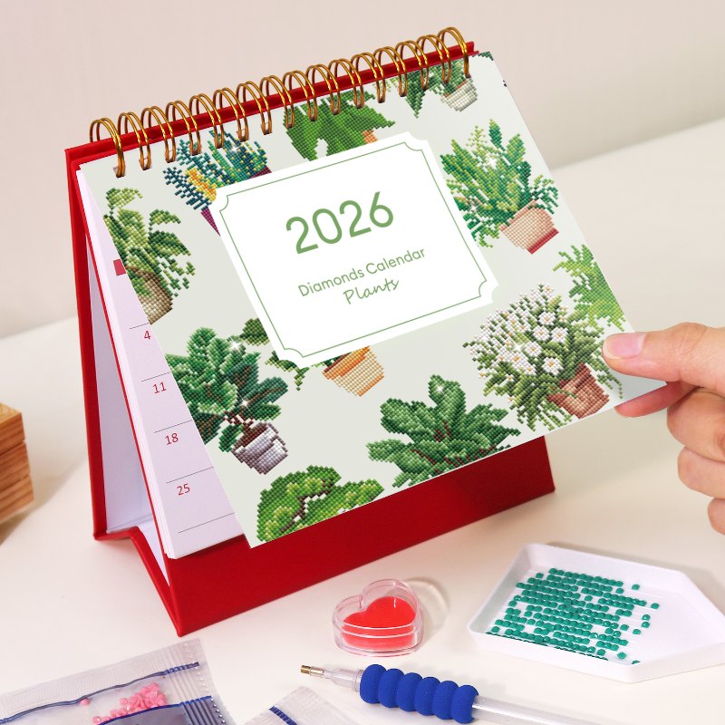 2026 Diamond Painting Bureaukalender - Planten Editie