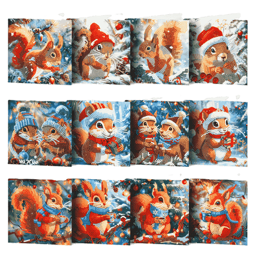 12 Kerstkaarten - Kerst Eekhoorn set