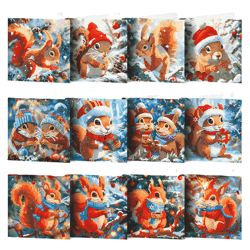12 Kerstkaarten - Kerst Eekhoorn set