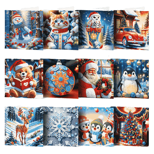12 Kerstkaarten - Kerstman & Diertjes set