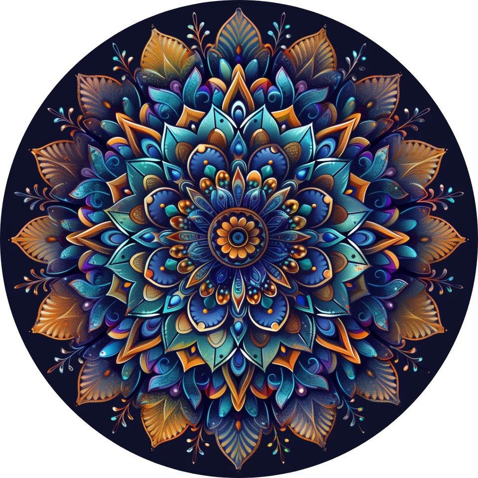 Ronde Canvas - Blauw Geel Oranje Mandala