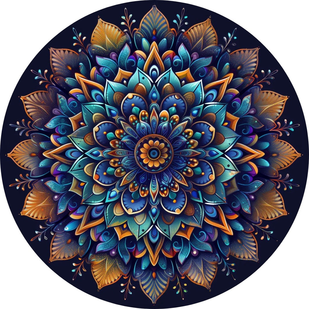 Ronde Canvas - Blauw Geel Oranje Mandala