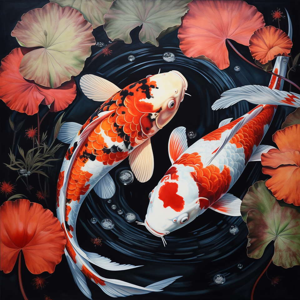 Koi en waterlelies