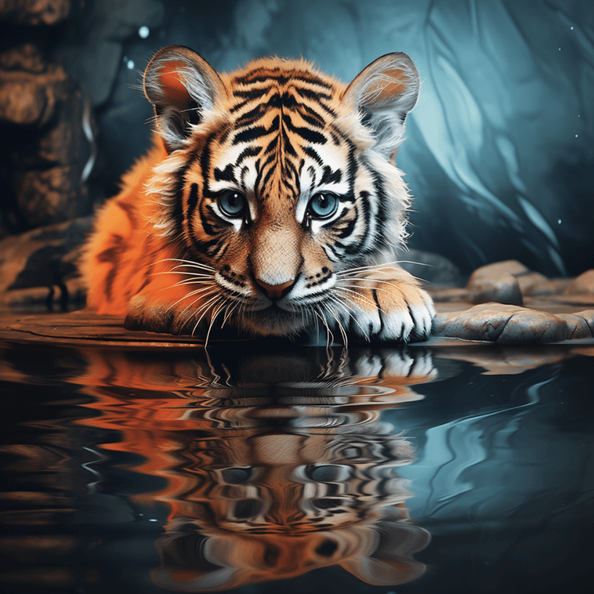Tijger in spiegelbeeld