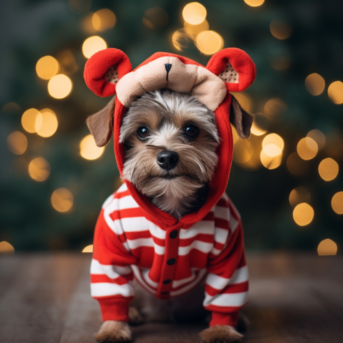 Hond in kerstkostuum