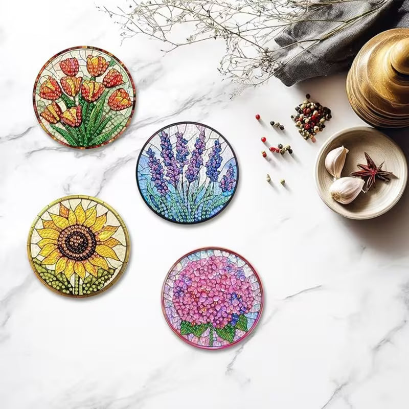 Diamond Painting Bloemen Onderzetters | 8 Stuks