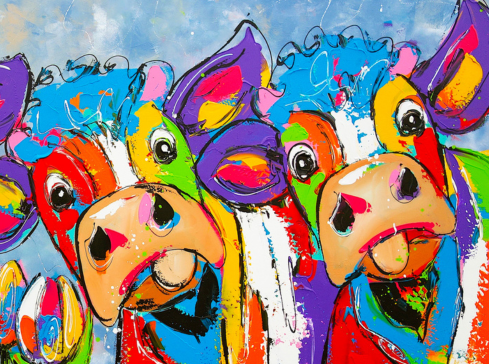 Vrolijk Schilderij - Gekleurde Koeien