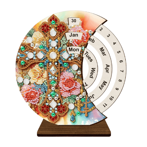 Diamond Painting Eeuwige Kalender | Bloemen kruis