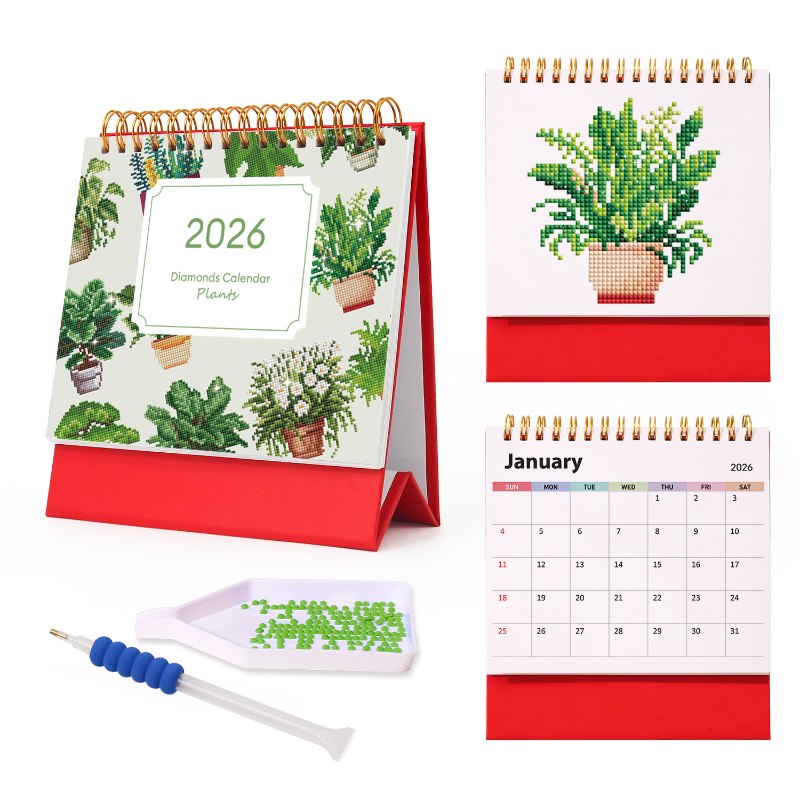 2026 Diamond Painting Bureaukalender - Planten Editie