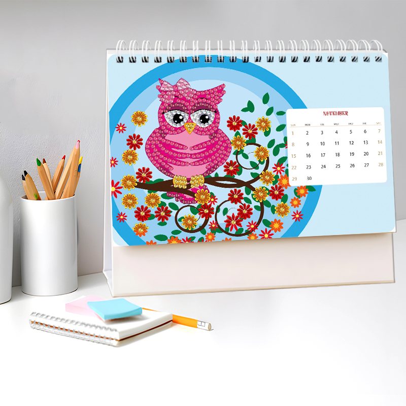 2026 Diamond Painting Bureaukalender - Uilen Editie