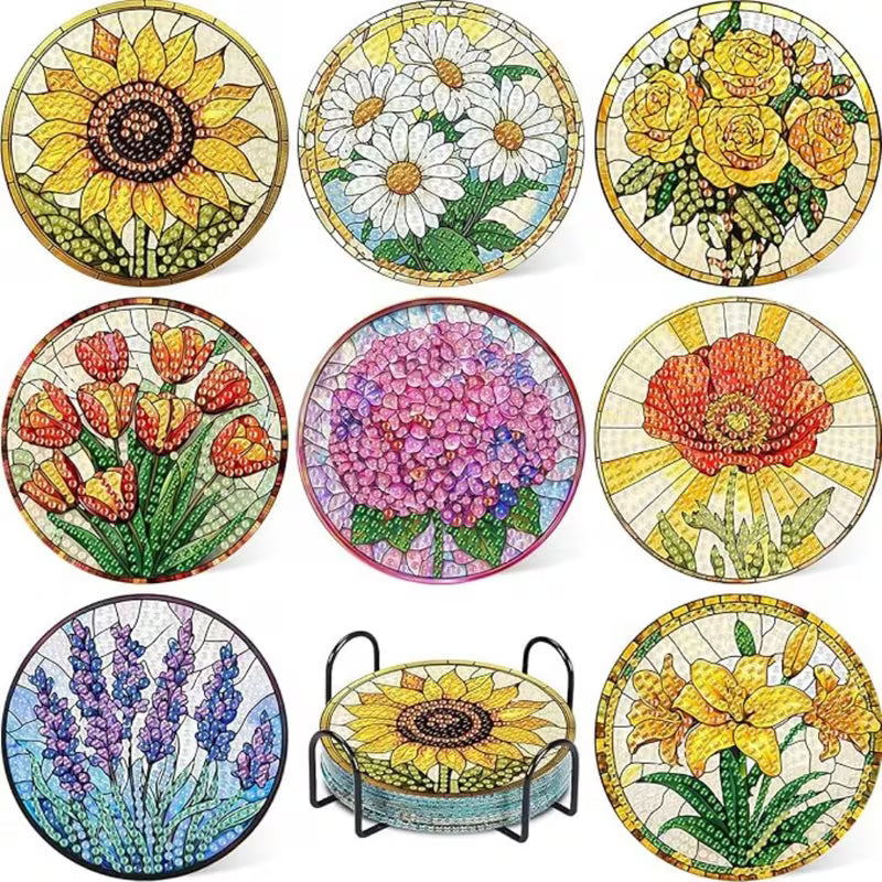 Diamond Painting Bloemen Onderzetters | 8 Stuks