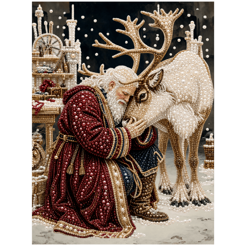 Kerstman en zijn Rendier - Premium Parel Diamond Painting - Diamond Painting