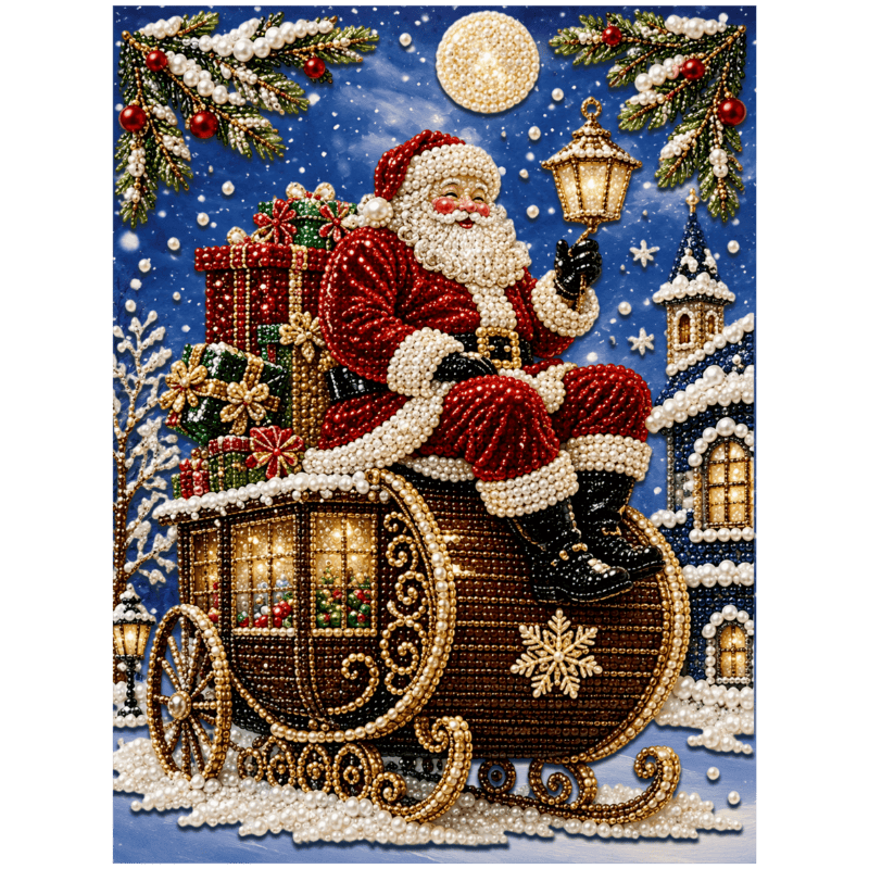 Kerstman op zijn Slee - Premium Parel Diamond Painting - Diamond Painting