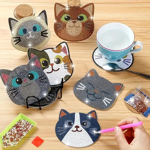 Diamond Painting Kat Onderzetters | 8 Stuks