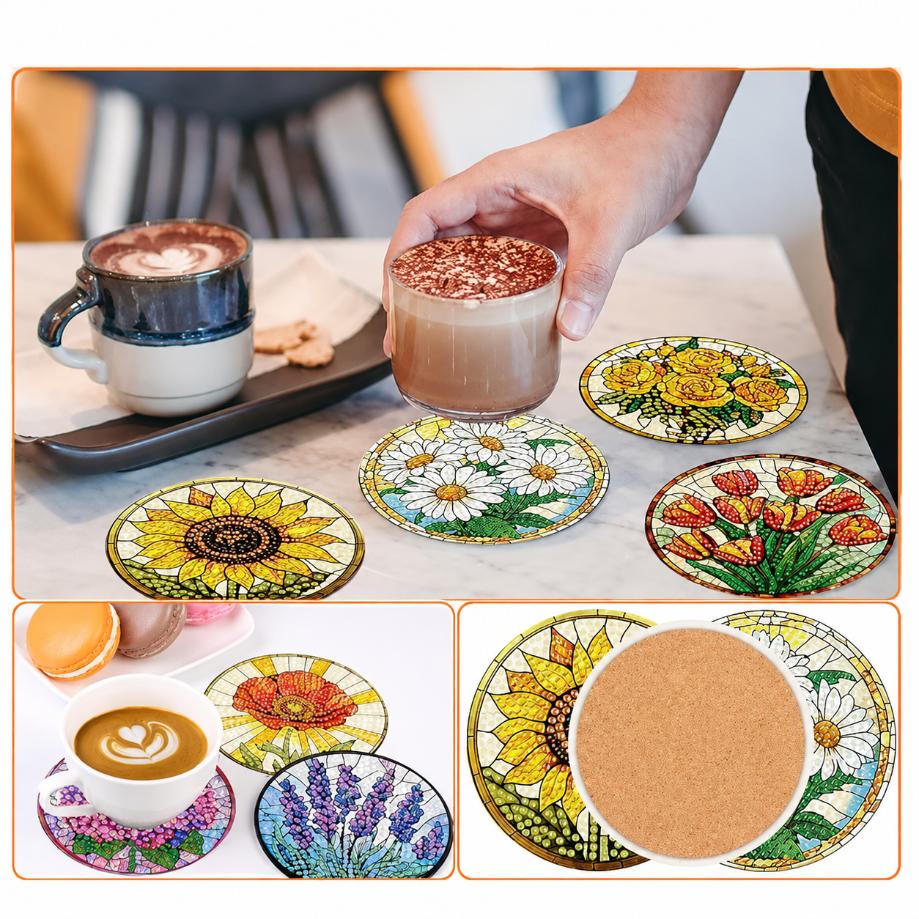 Diamond Painting Bloemen Onderzetters | 8 Stuks