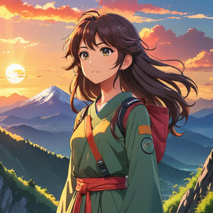 Anime Meisje bij mooi landschap