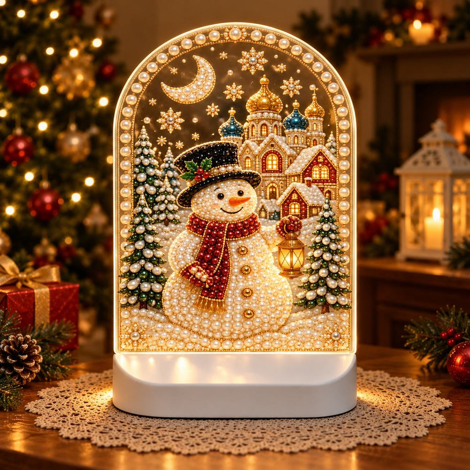 Diamond Painting Nachtlamp - Sneeuwpop Dorpje