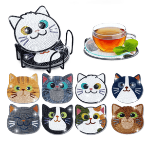 Diamond Painting Kat Onderzetters | 8 Stuks
