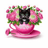 Diamond Painting Ornament - Zwarte Kat in Kopje-Diamond Painting