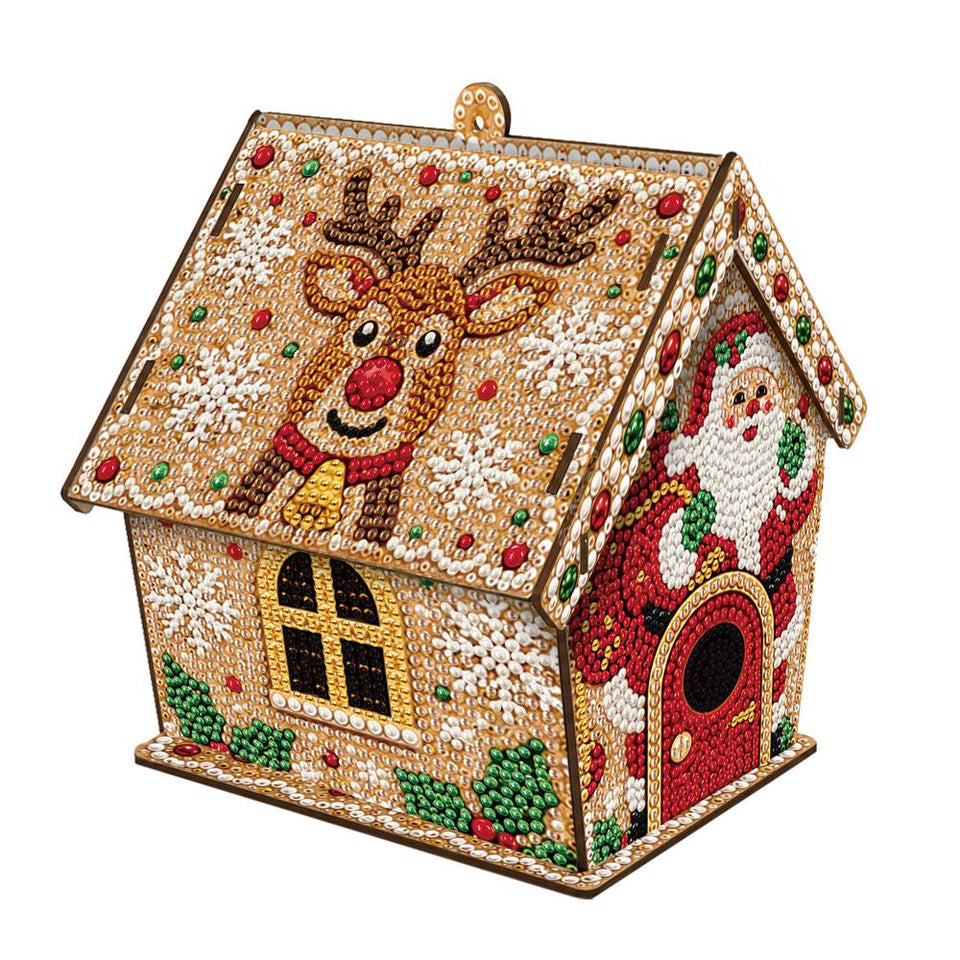Diamond Painting Kersthuis – Rendier & Kerstman - Diamond Painting