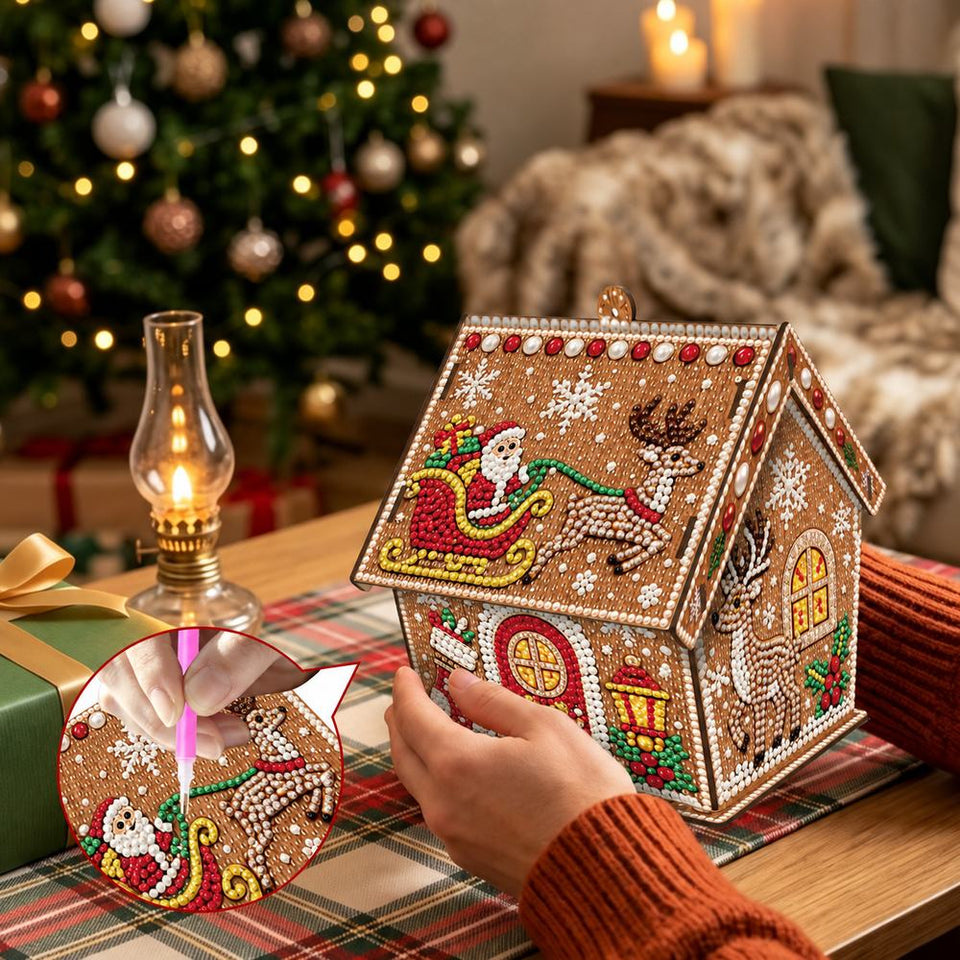 Diamond Painting Kersthuis – De slee van de Kerstman