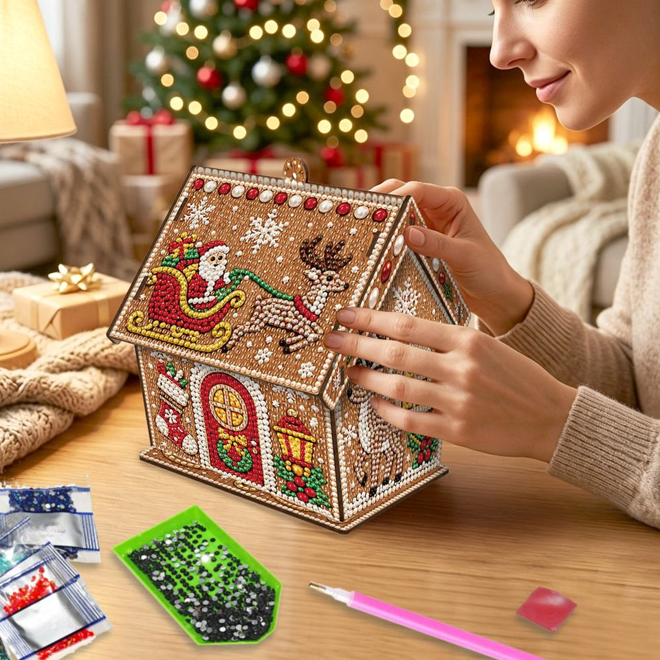 Diamond Painting Kersthuis – De slee van de Kerstman