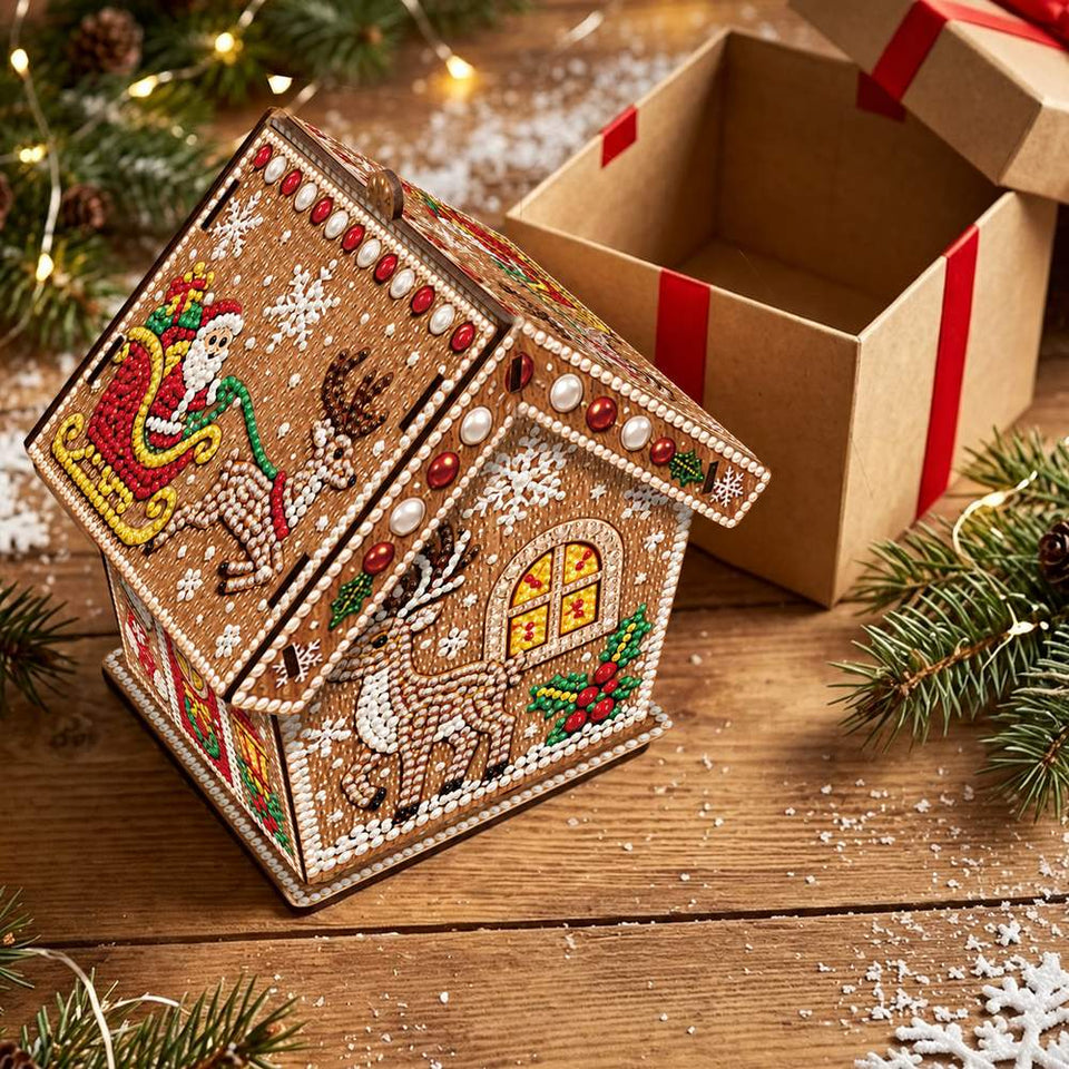 Diamond Painting Kersthuis – De slee van de Kerstman