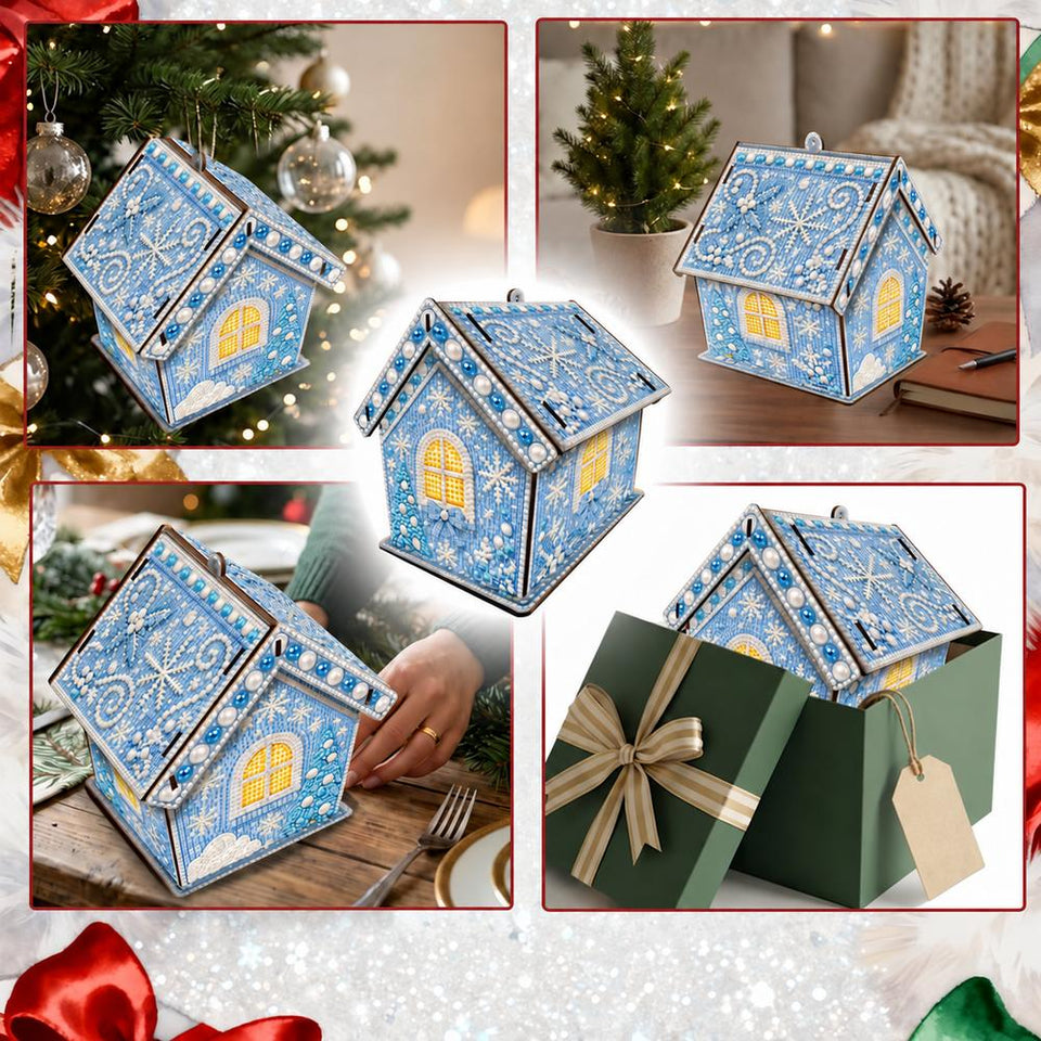 Diamond Painting Kersthuis – Wintersneeuwvlokken