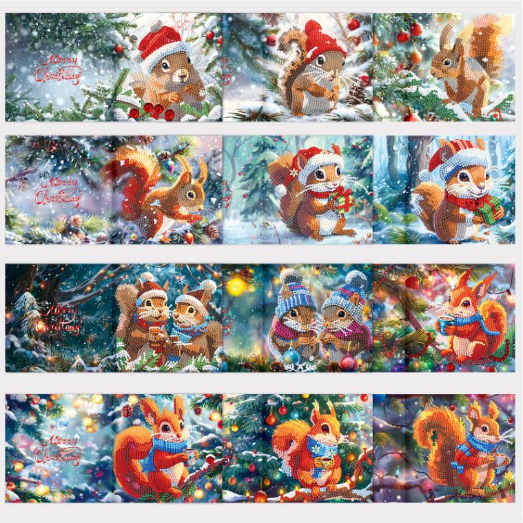 12 Kerstkaarten - Kerst Eekhoorn set