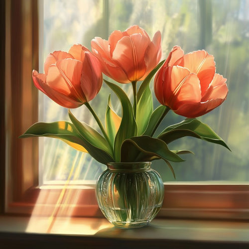Tulpen bij het raam