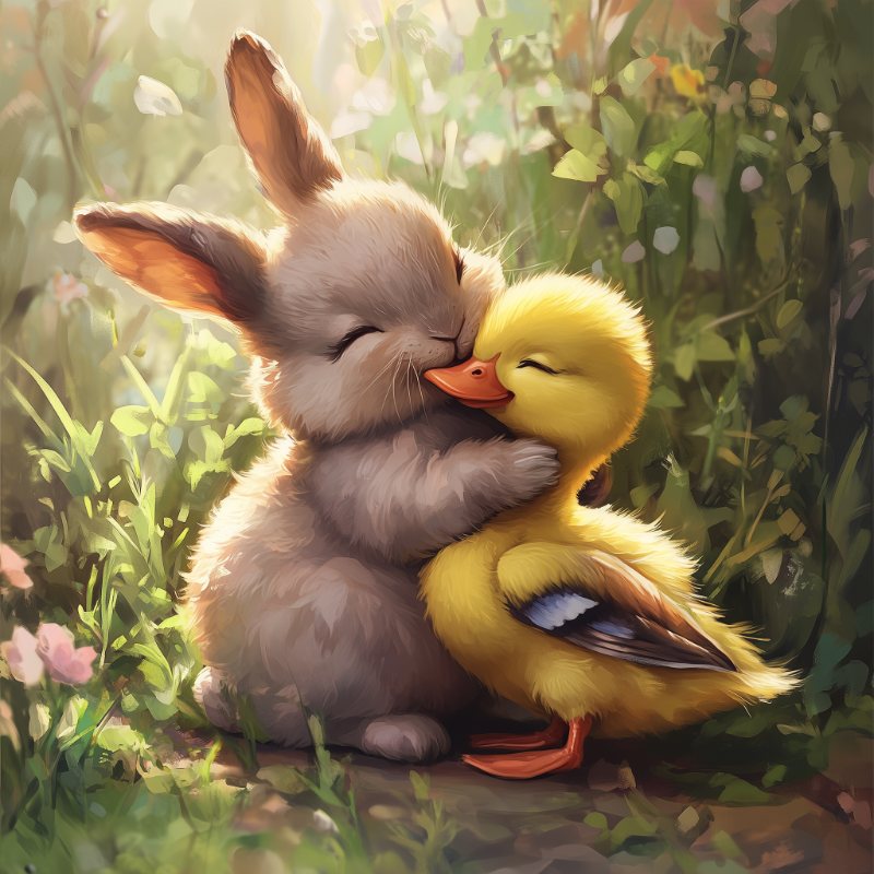 Diamond painting - Konijn met kuikens