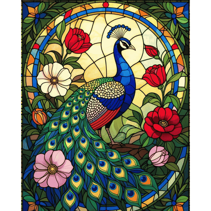 Glas in lood pauw-Diamond Painting