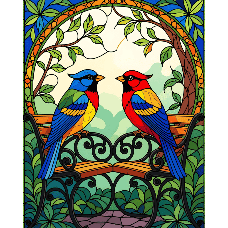 Glas in lood vogels-Diamond Painting