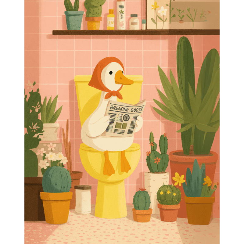 Witte gans op het toilet-Diamond Painting