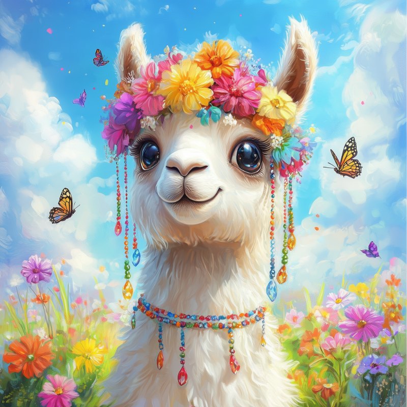 Diamond painting - Lama met bloemen