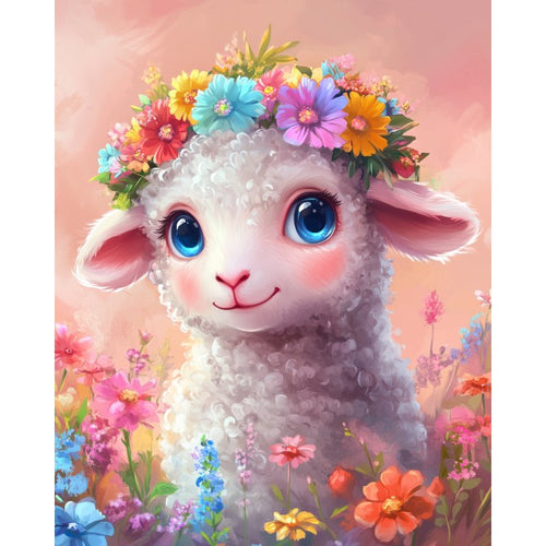 lieve schapen met bloemen