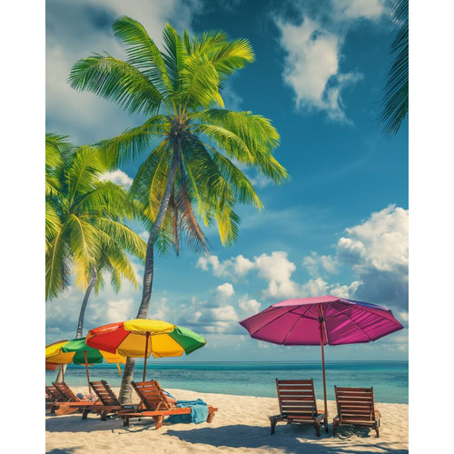 Kleurrijke parasols op het strand