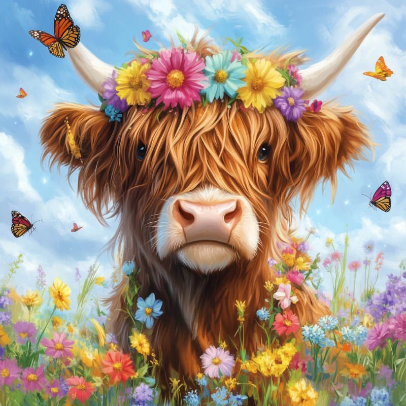 Diamond painting - Hooglander met bloemen