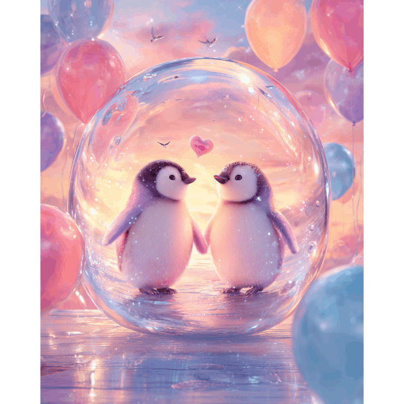 Verliefde pinguïns-Diamond Painting