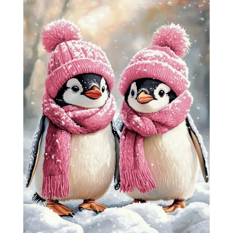 Leuke pinguïns in de sneeuw