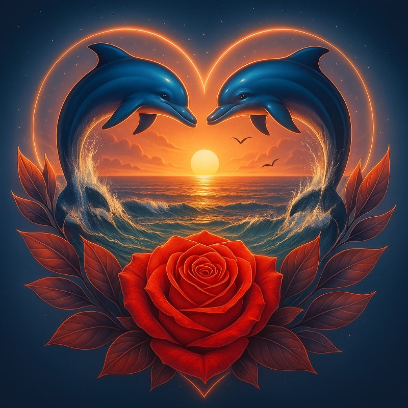 Diamond painting - Dolfijnenhart & rode roos