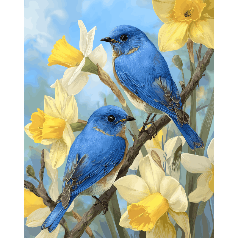 Lenteblauwvogels-Diamond Painting