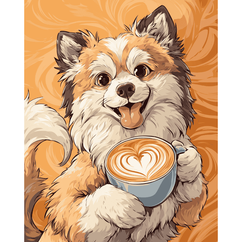 Schattige hond met koffie-Diamond Painting