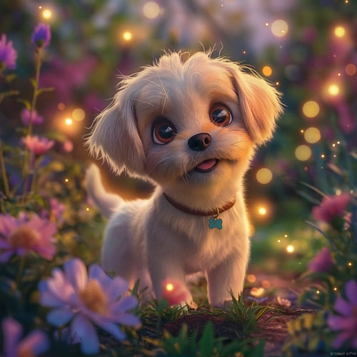 Leuke hond in magisch bos