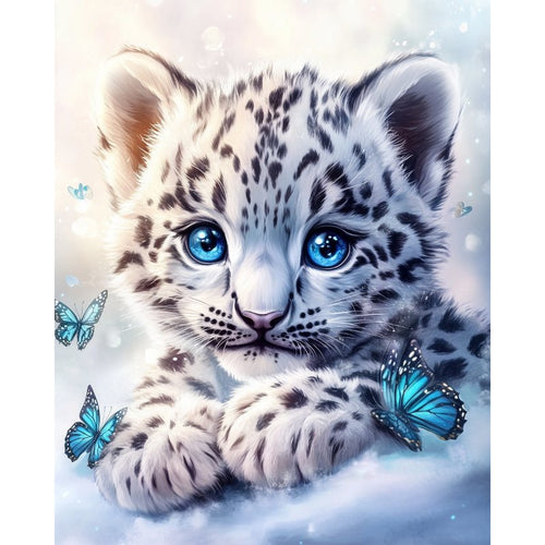 Diamond painting - Baby luipaard met blauwe ogen