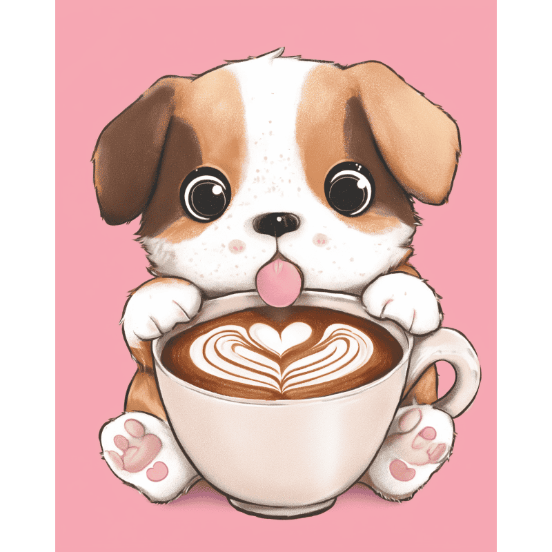 Schattige puppy met cappuccino-Diamond Painting