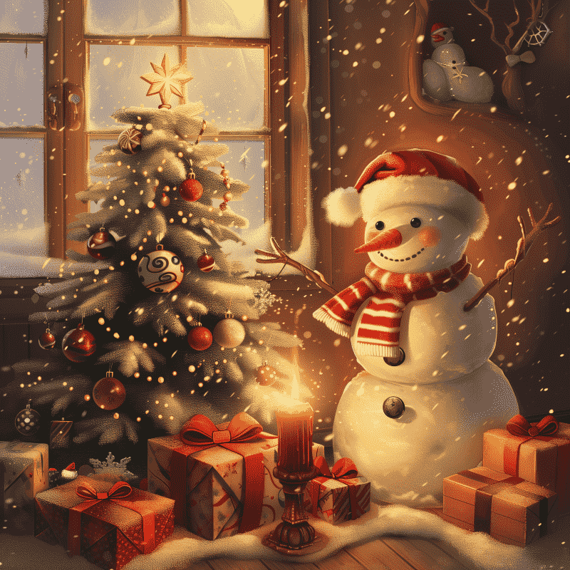 Sneeuwman en zijn cadeautjes